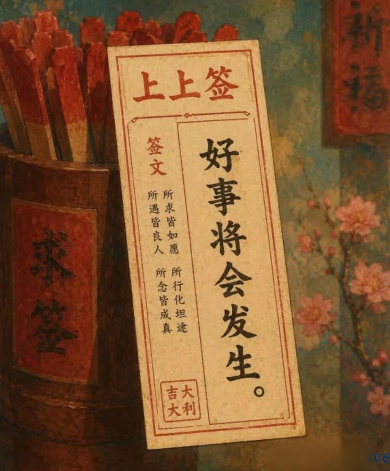 求一支上上签给自己，大胆许愿，相信相信的力量，心怀热望，属于你的美好终会如期而至