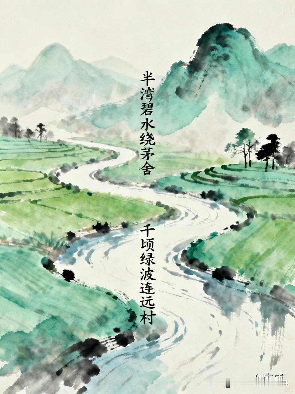 上联：半湾碧水绕茅舍，有请下联，，千顷绿波连远村！[微风]