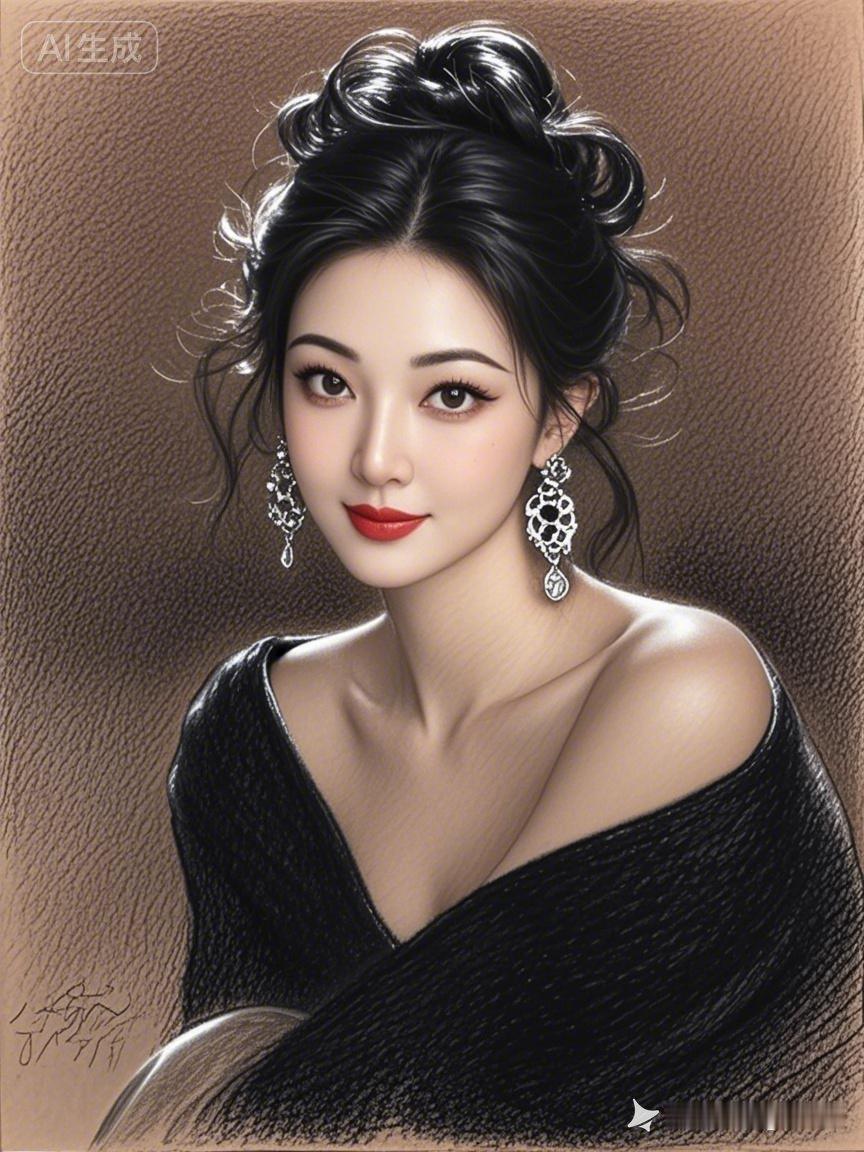 优雅黑裙，红唇轻启，气质如画。