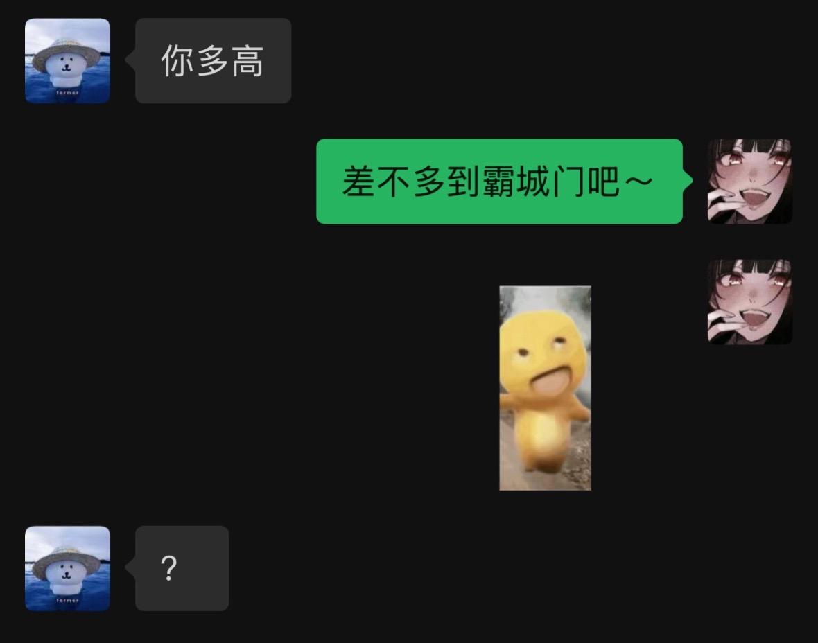 你多高～大概到霸城门吧