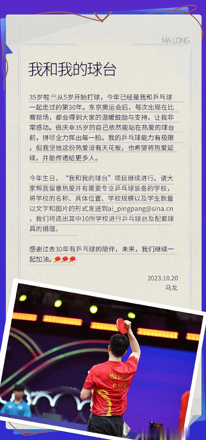 #马龙说热爱没有天花板# 马龙生日发博：热爱没有天花板 ​​​#马龙[超话]# 