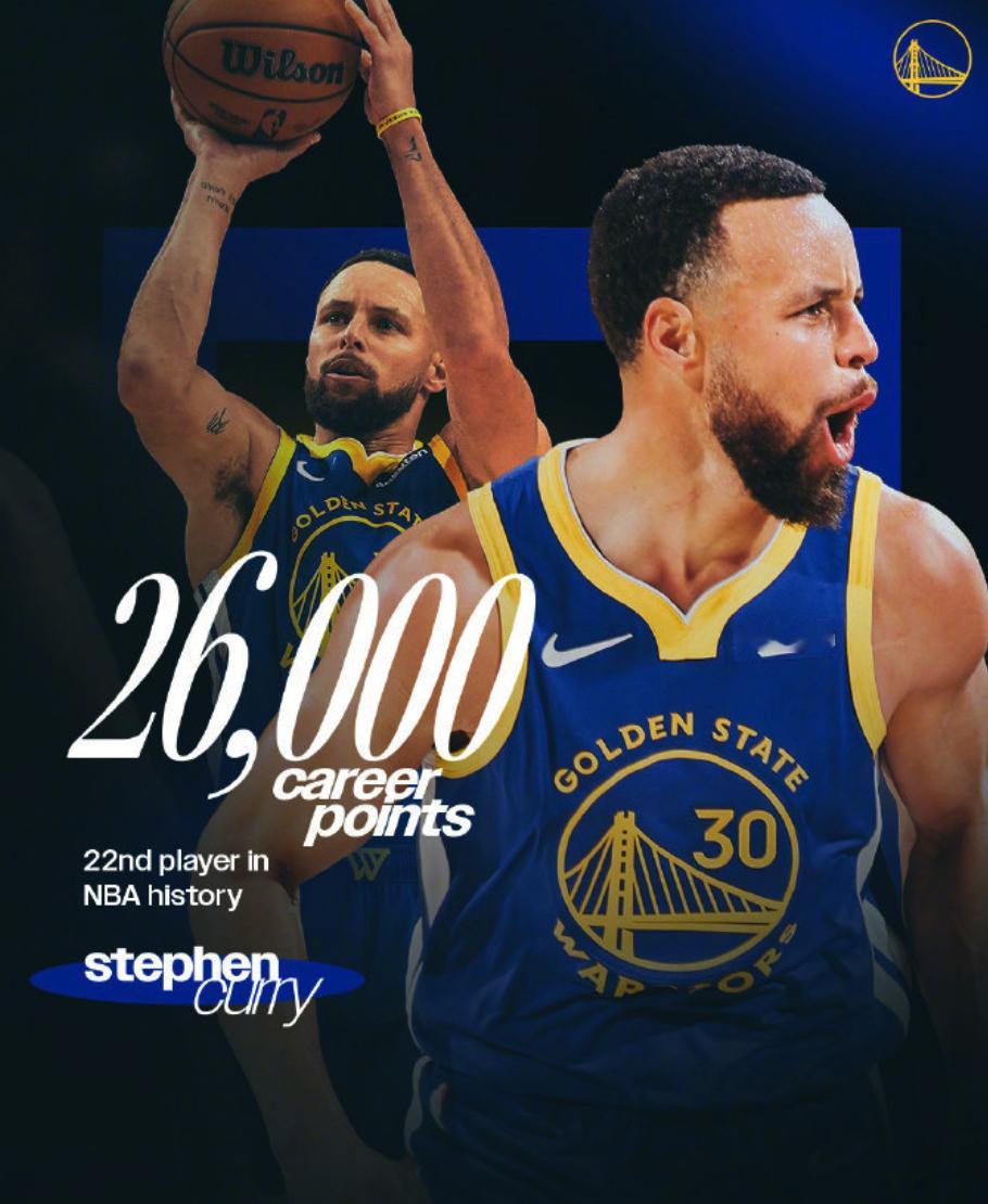 库里NBA第22位达26000分球员 恭喜库里NBA 职业生涯总得分突破2600