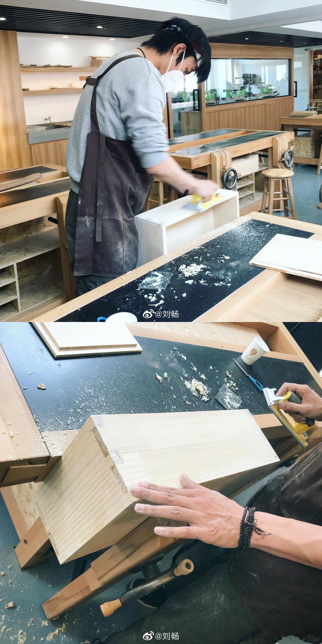 刘畅做木工vlog刘畅安静低头打磨木头的模样，呼应Will那种沉稳内敛的气质，仿