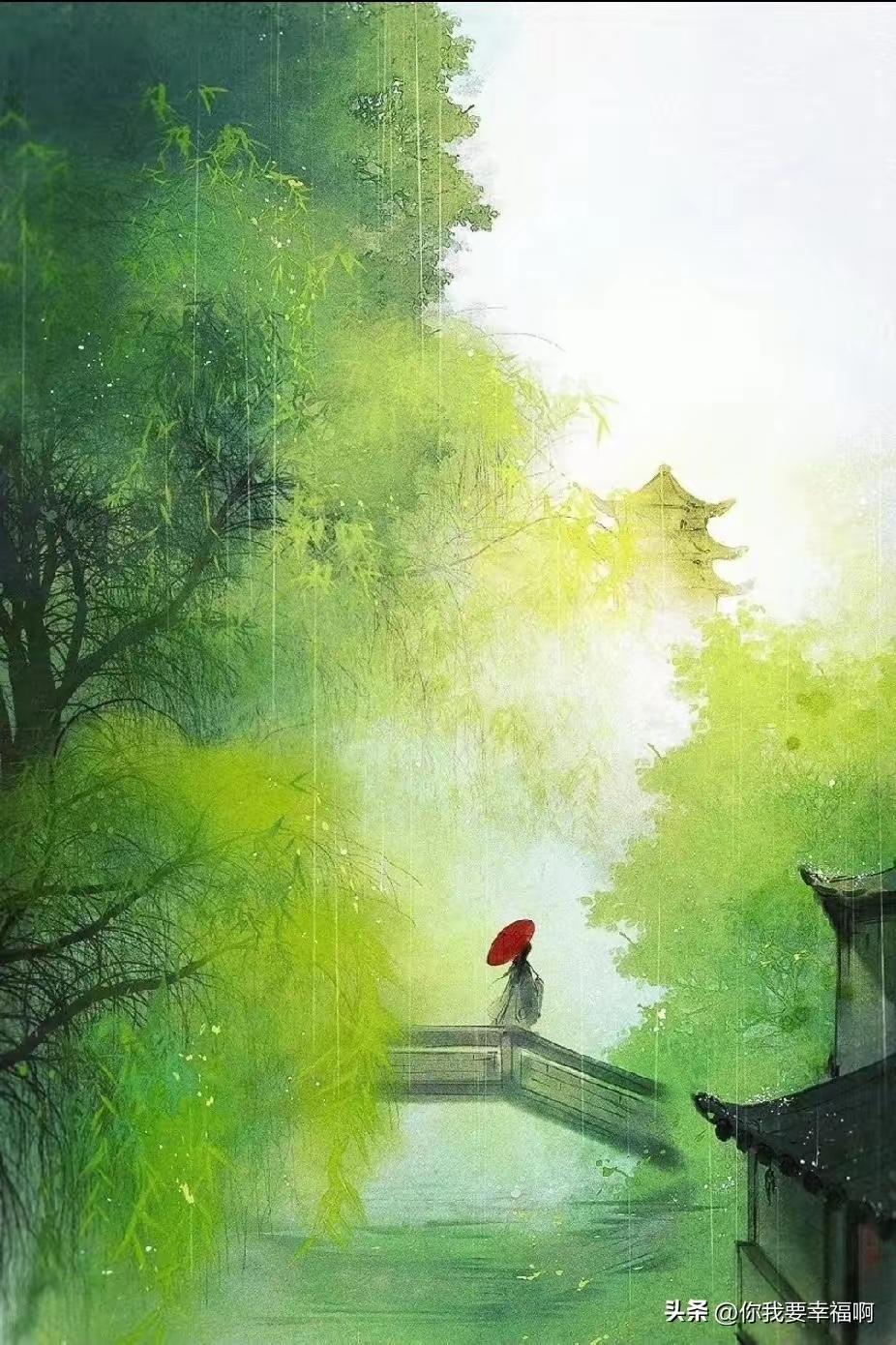 轻舟泛水风梳柳，
白马晴天日照杨。
横批：《风梳柳与日照杨》