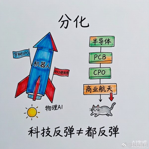 说一个明确的观点：科技股这波会反弹，但别一锅烩——结构是分化的。我看好里面的机器