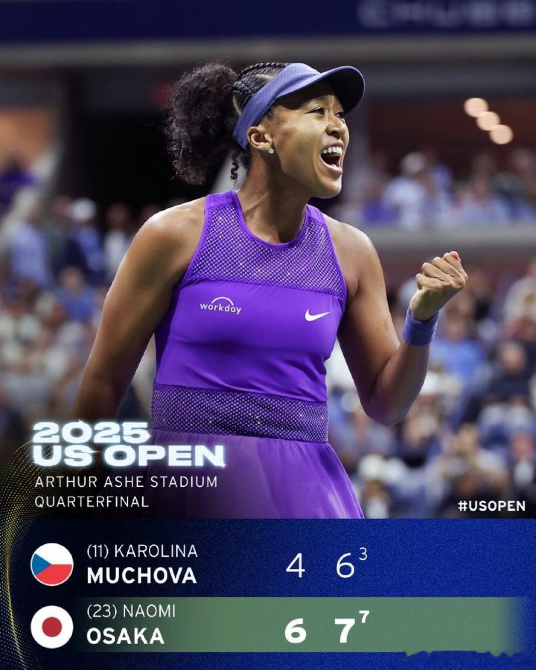 美网大阪直美击败穆霍瓦 6-4 7-6 (3)娜奥米自 2021 年以来首次获得