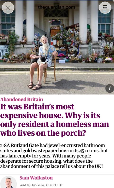 英国《卫报》报道：伦敦海德公园旁一栋曾以2.1亿英镑成交、创下英国住宅纪录的超级