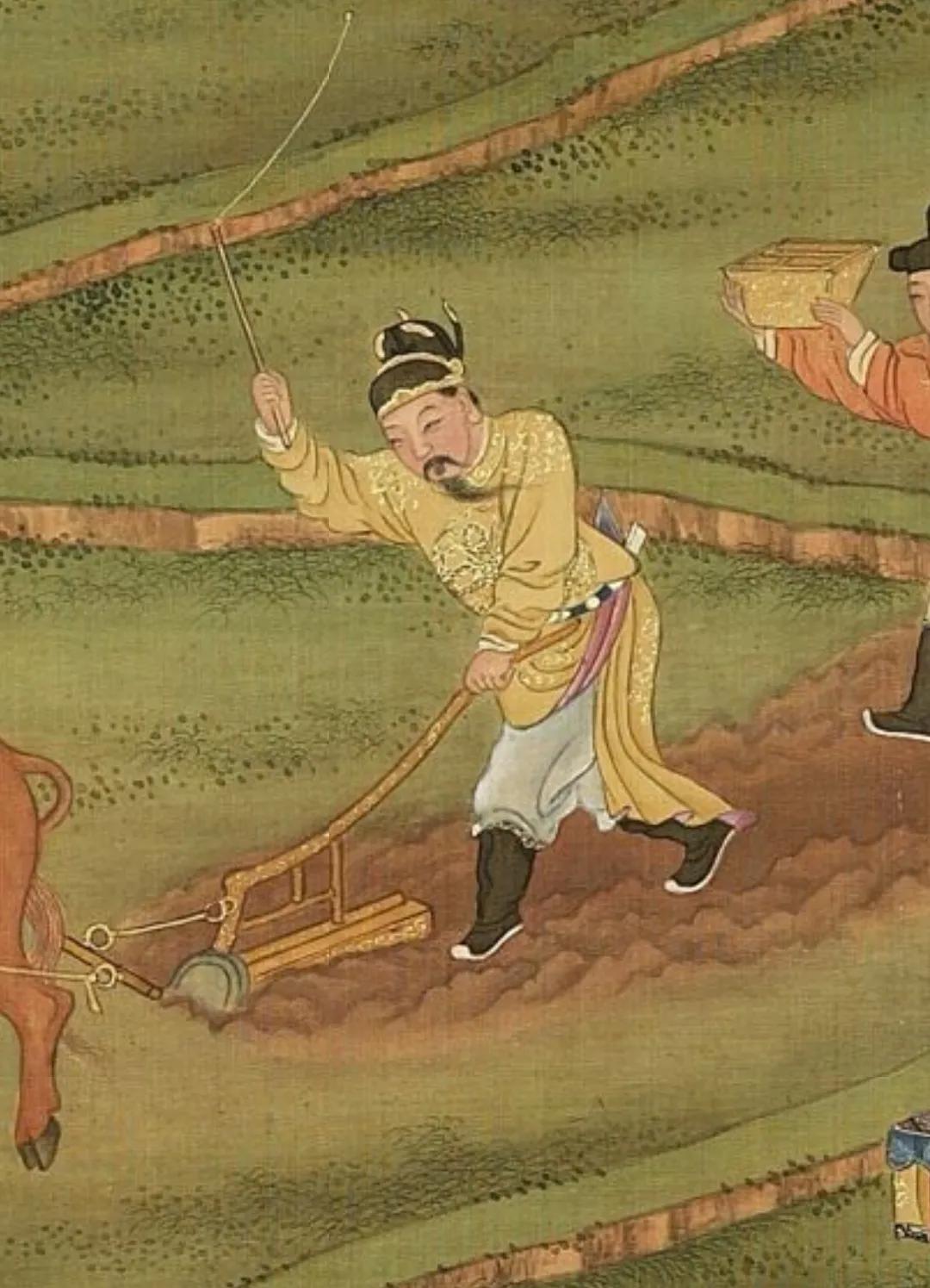 宋太宗举行籍田礼，太宗要扶犁走三个来回，名为三推，然后移步观耕台，观看官员扶犁。