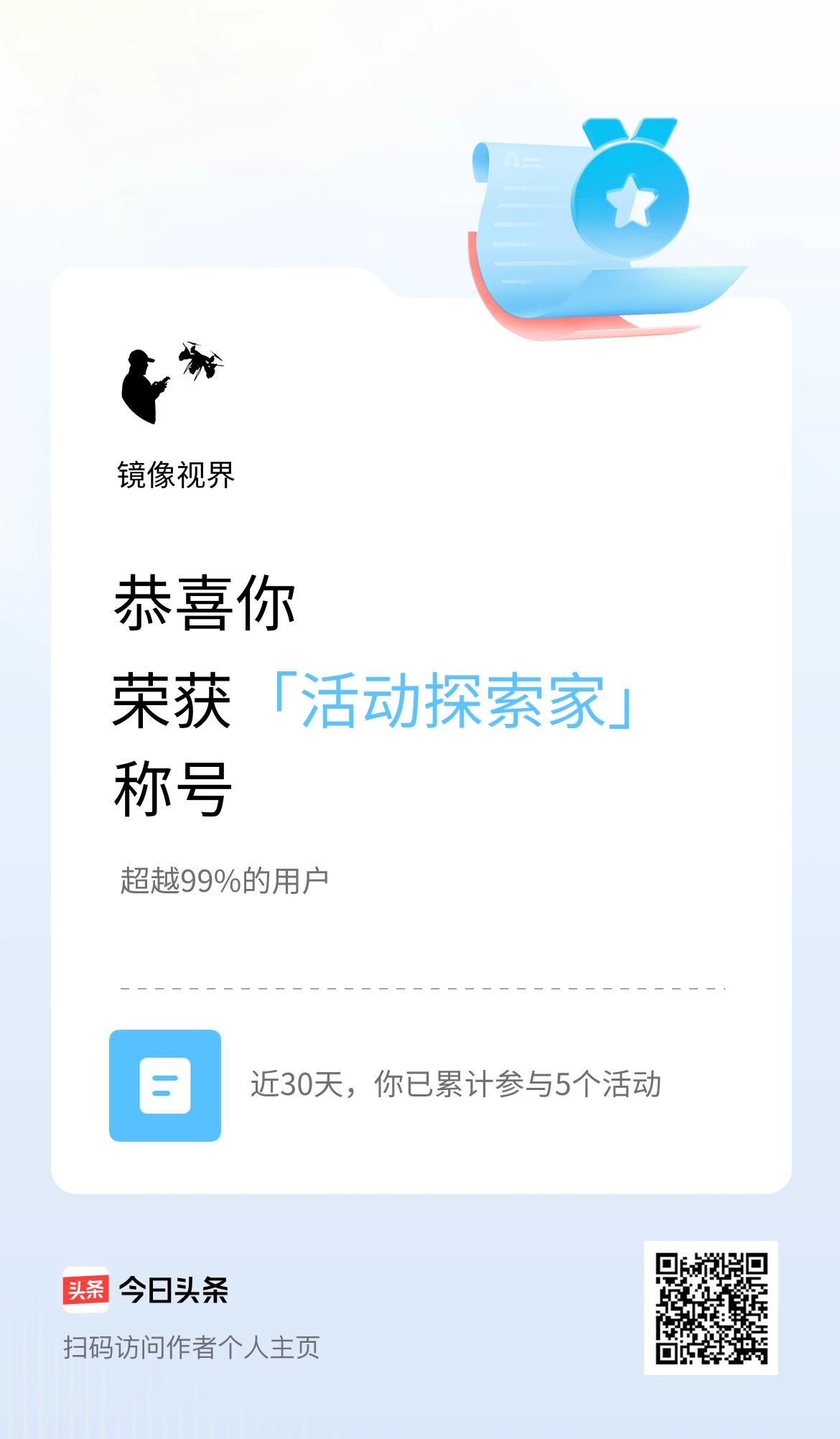 我在头条获得「活动探索家」称号