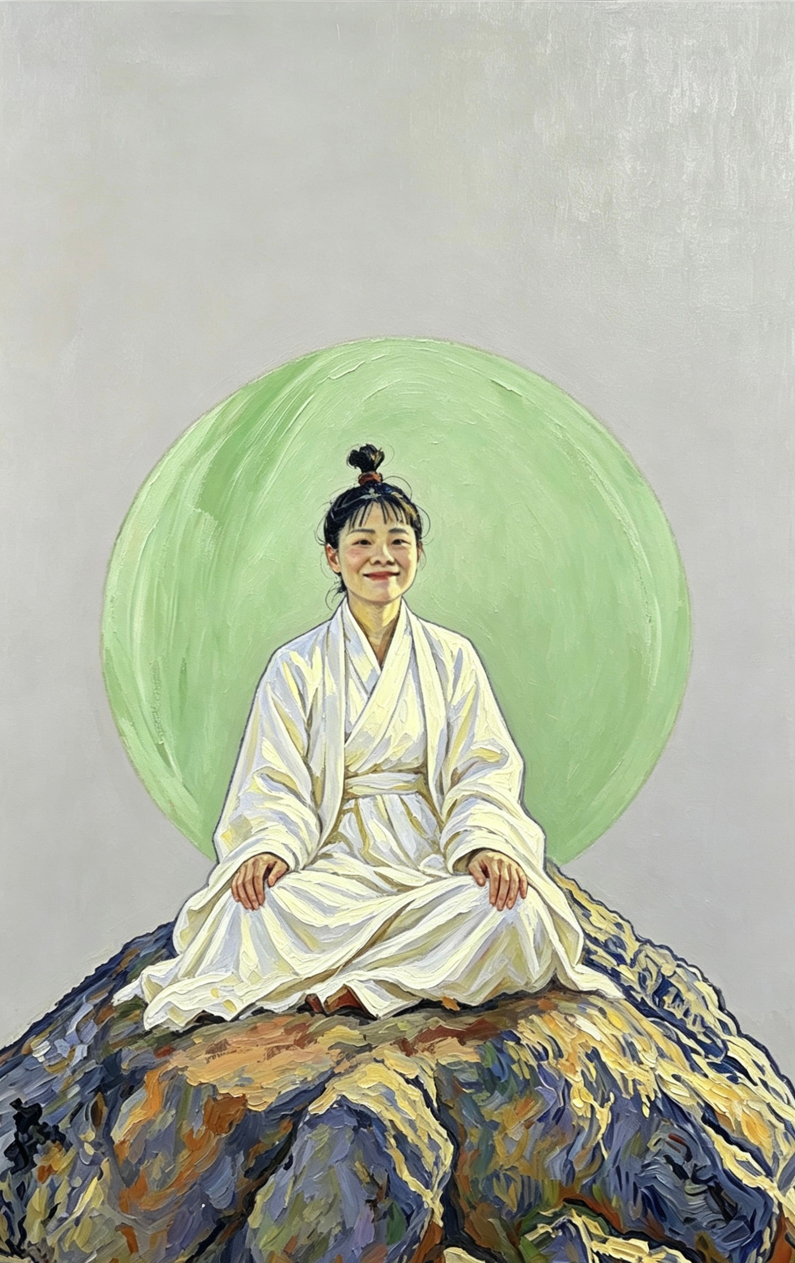 晨鸟争奏乐，白云被月醒。凝神池边坐，东边来鸡鸣。纵有雷电闪，青山万古静。随业入逆