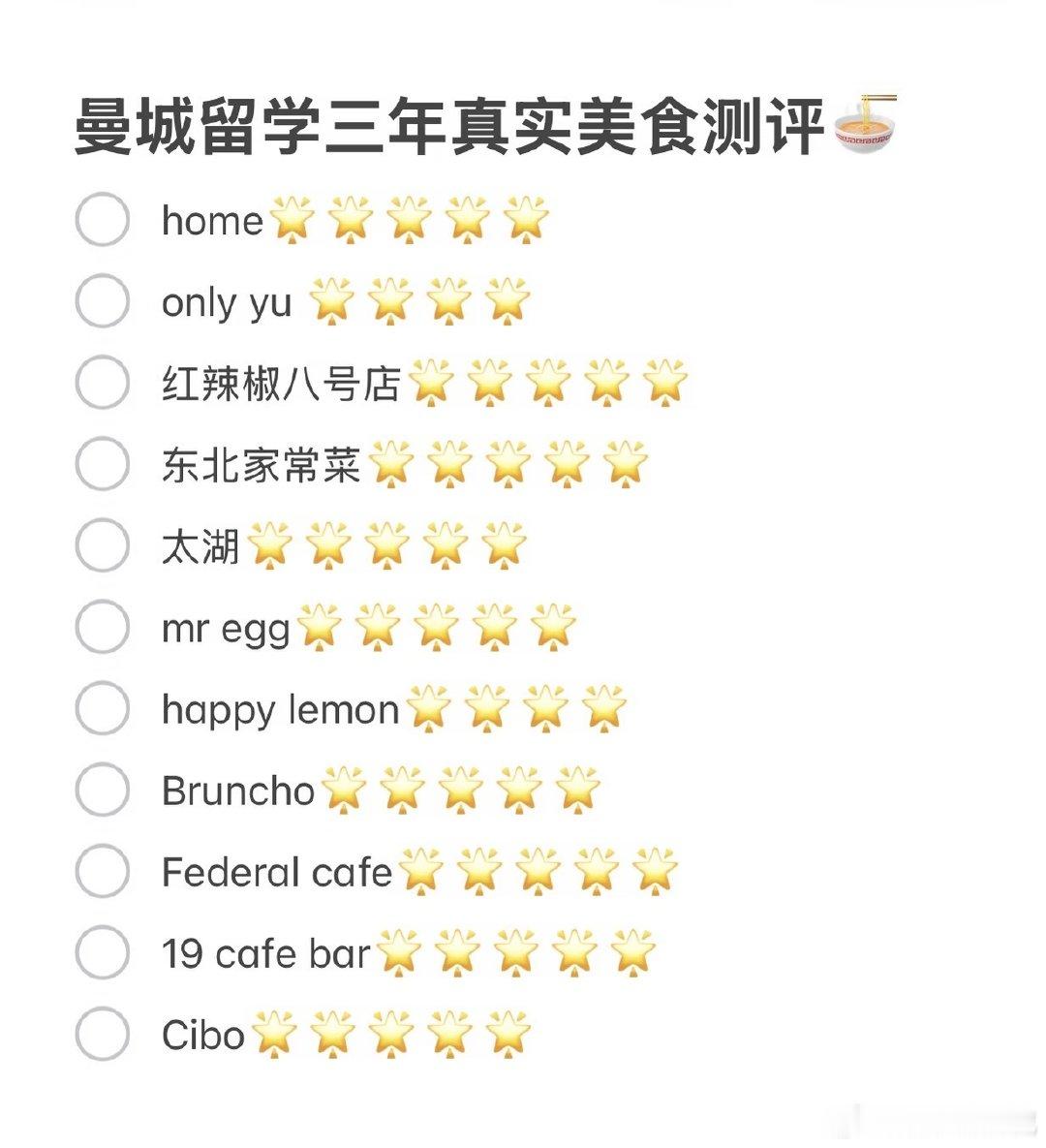 26fall学生收藏起来🔥 会hen想念曼城的美食呜呜！！ 期待之后回去再吃！