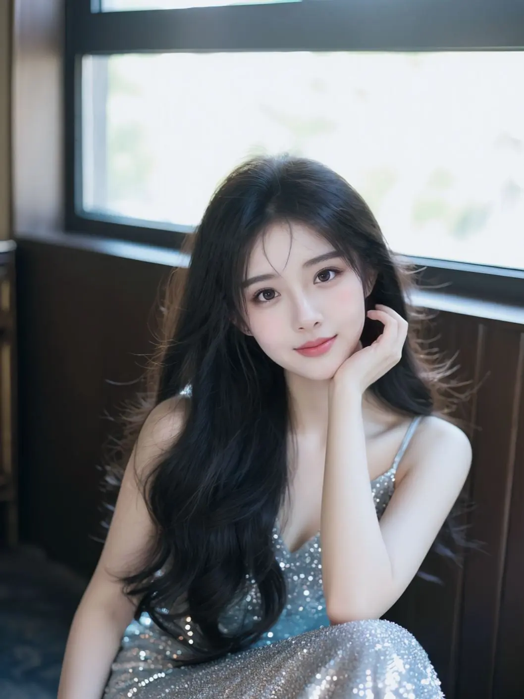 AI窗边柔卷发 ai创作 原来ai写真可以这么美  谁拍谁好看 美出高级感