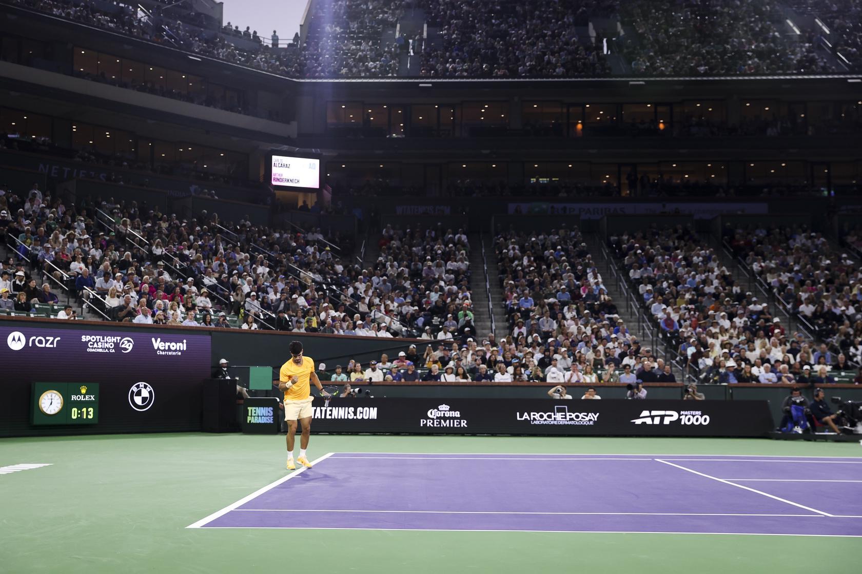 阿尔卡拉斯赛季14连胜 印第安维尔斯大师赛，阿尔卡拉斯6-7(6)/6-3/6-