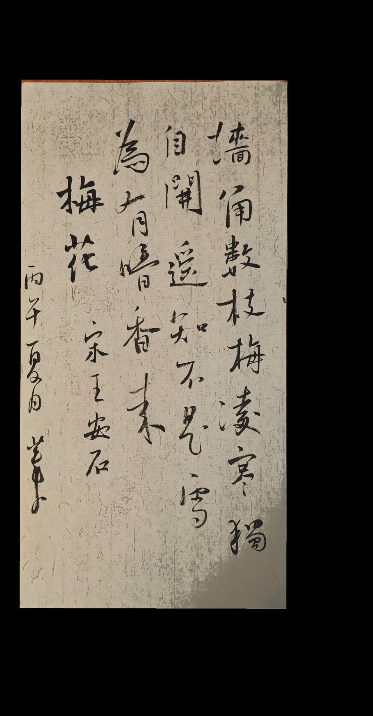 墙角数枝梅，凌寒独自开。
遥知不是雪，为有暗香来。

王安石