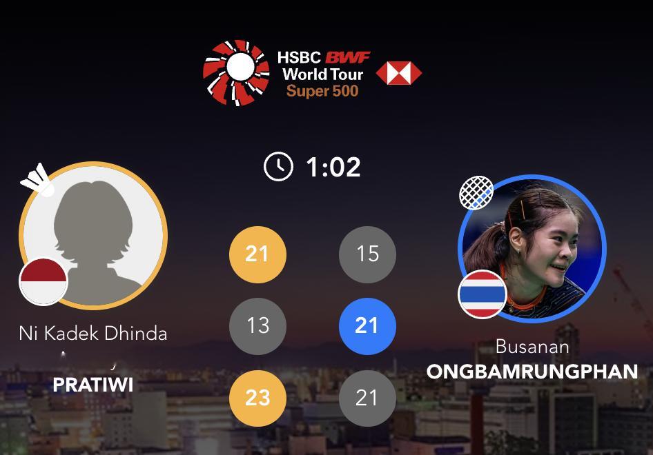 普拉蒂维🇮🇩 21-15、13-21、23-21 🇹🇭布桑兰