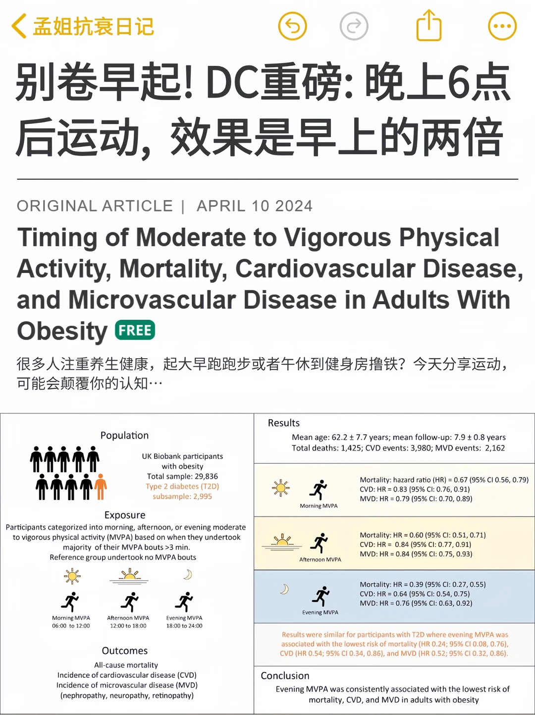 别卷早起！DC重磅：晚上6点后运动是早上2倍