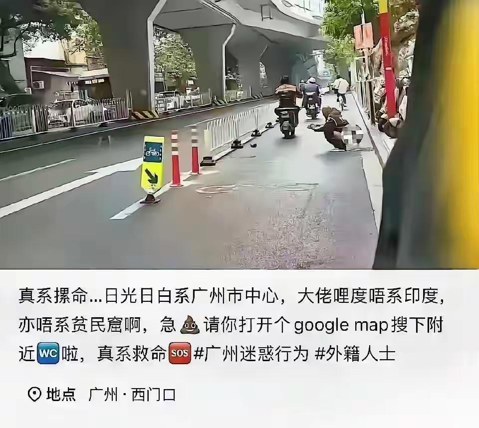 这就是所谓的高知人才？印度籍男子在广州白云街上当街如厕，完全没有害羞可言，也没有
