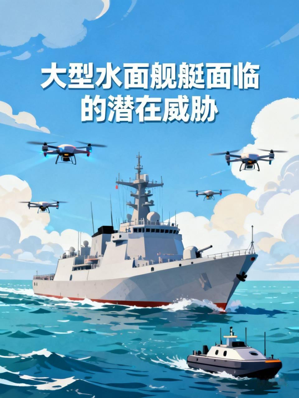 无论是航母，还是055及052D型驱逐舰以及其它的大型水面舰艇，在当下无人机与无