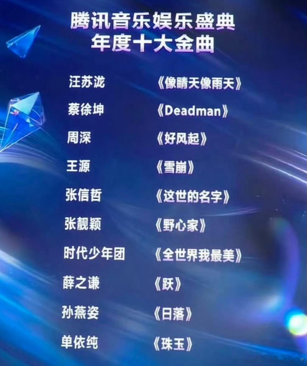 TMEA年度十大金曲，你听过哪些？汪苏泷《像晴天像雨天》蔡徐坤《Deadman》