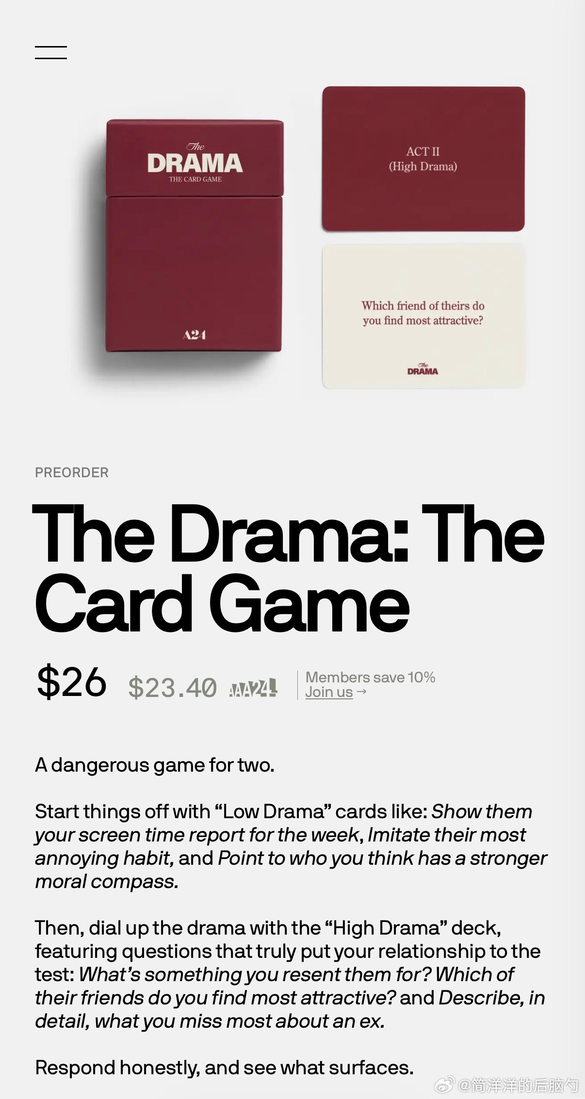 A24《爱情抓马》的官方周边，一场专属于情侣的危险卡牌游戏官方介绍是先从“低戏剧