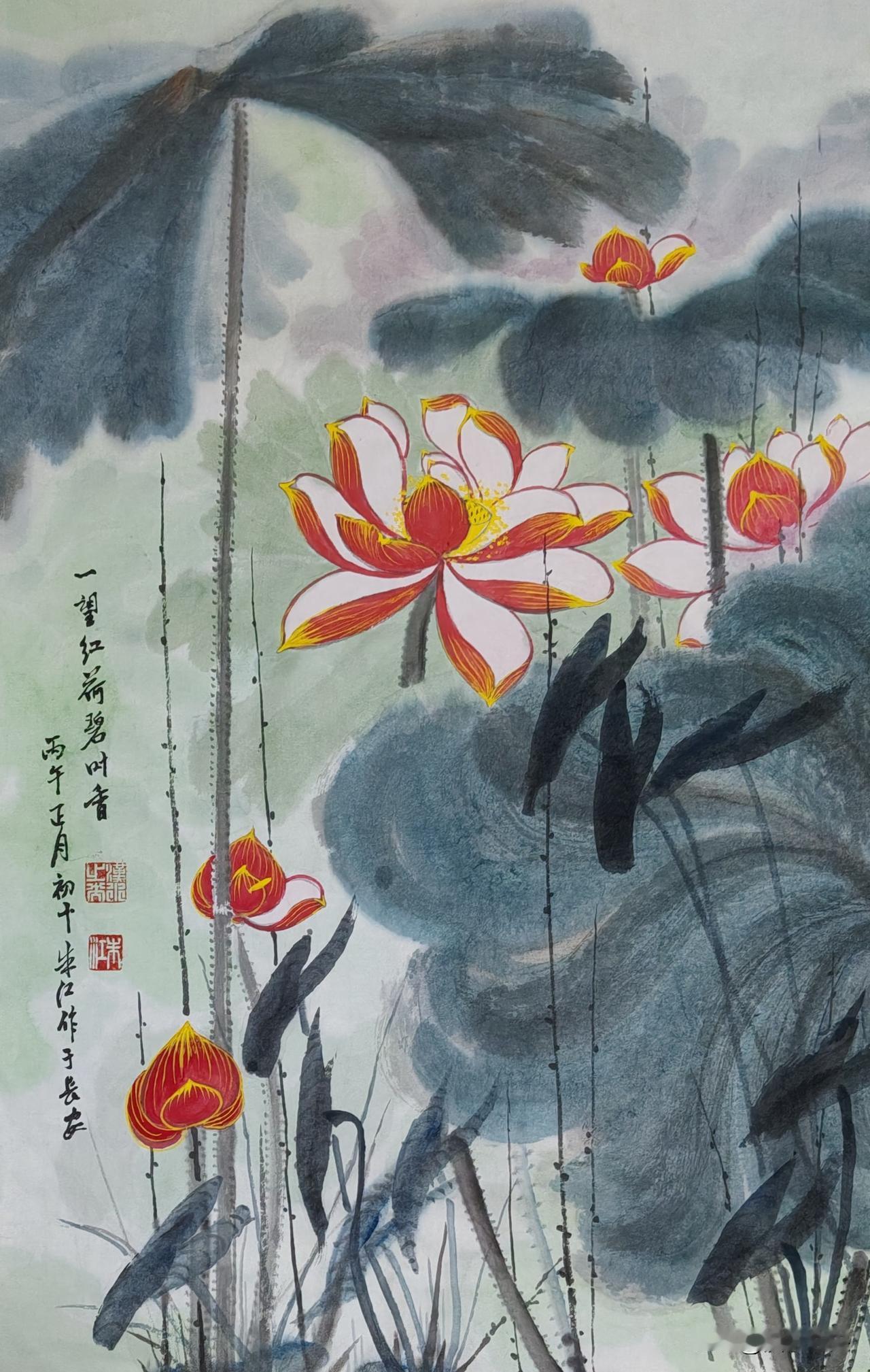 一望红荷碧叶香