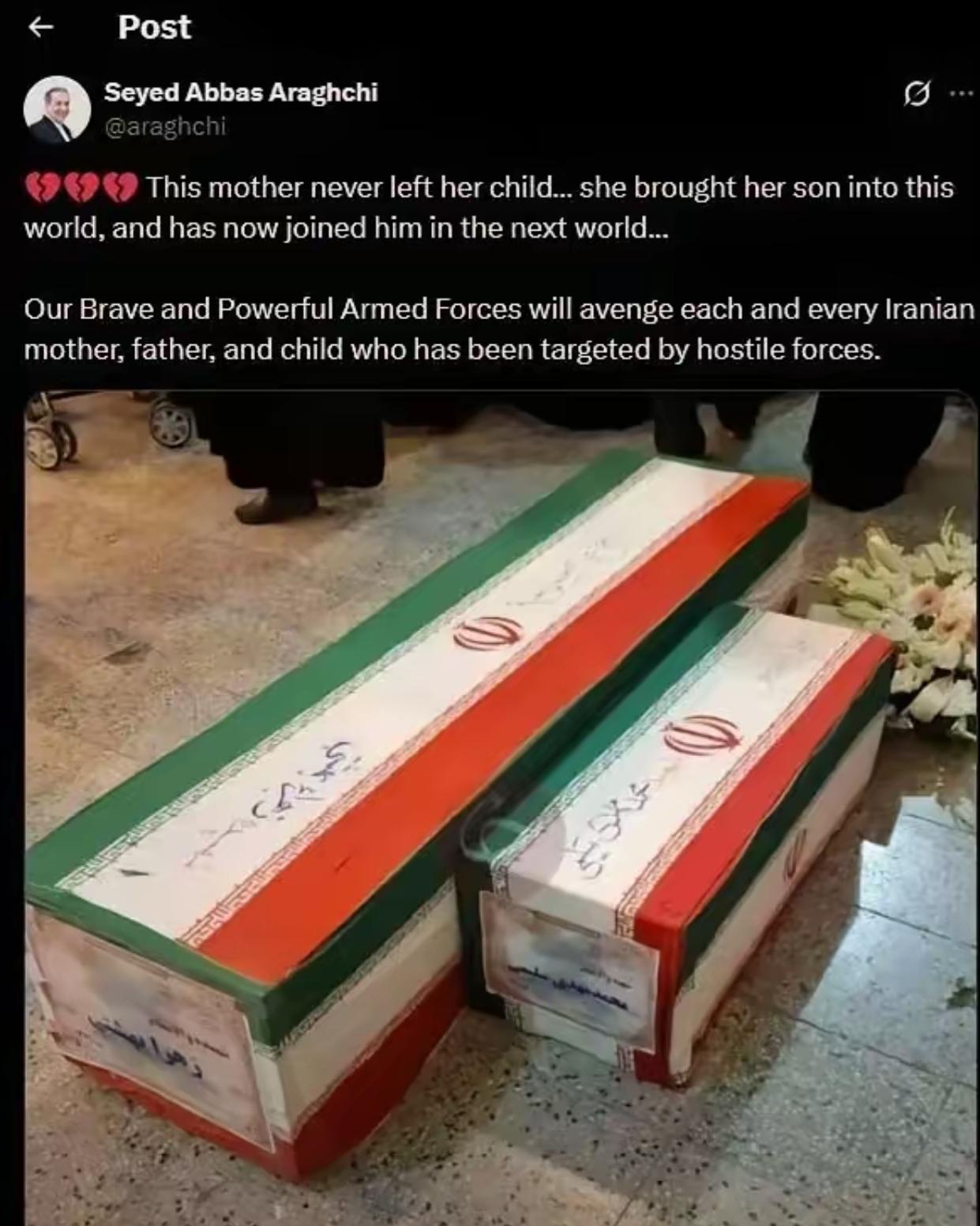 伊朗外长阿拉格齐发了一条推文，文字不多，看了让人心情非常沉重！不禁要咒骂发动战争