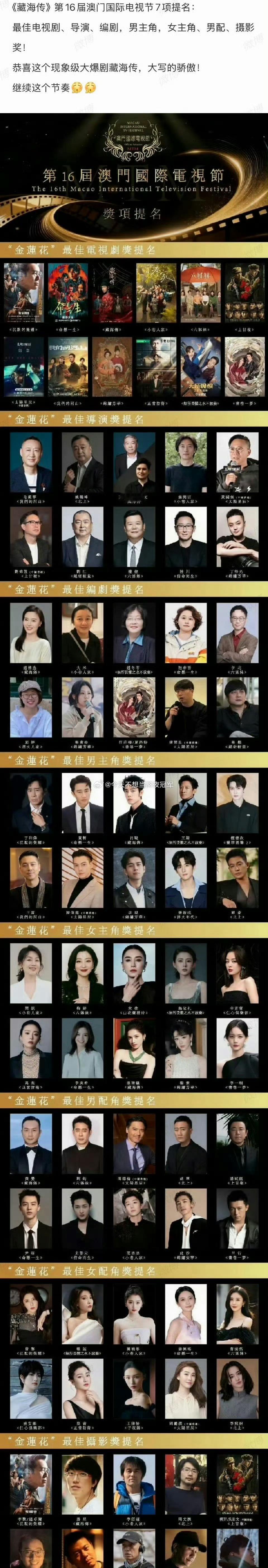 肖战《藏海传》16届澳门国际电视节喜提包括最佳男主角在内的7项提名