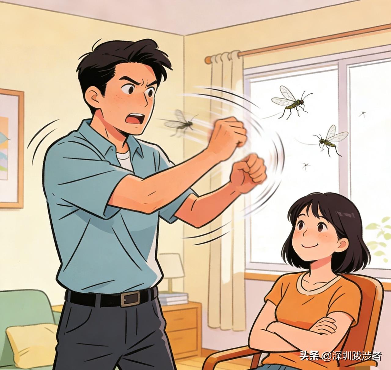 深圳一男子徒手抓蚊子，一抓一个准。自媒体记者在现场看到，该男子目光锐利，出手敏捷