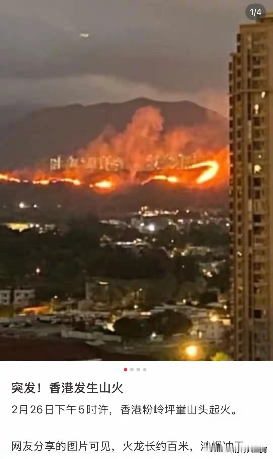 2 月 26 日香港山林大火，主火线曾达 100 米，啥情况？

2月26日下午