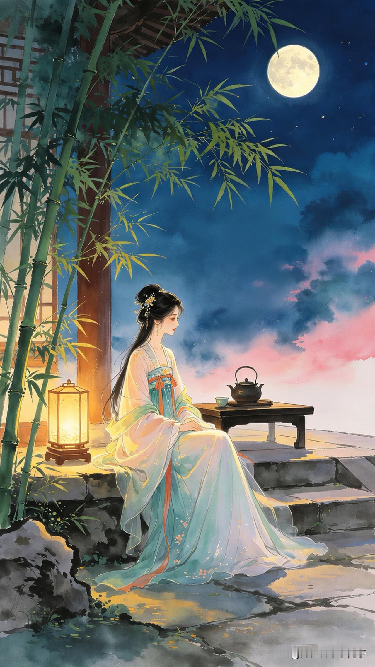 竹影移阶夜未央，
砂壶沸雪待檀郎。
忽闻檐角金铃响，
      
…………请师
