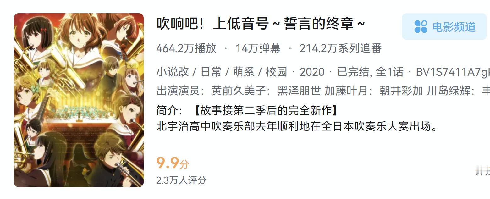 趁着第三季要来，抽空把京吹2年级篇的剧场版看了，结果越看越发觉：不对啊这电影我看