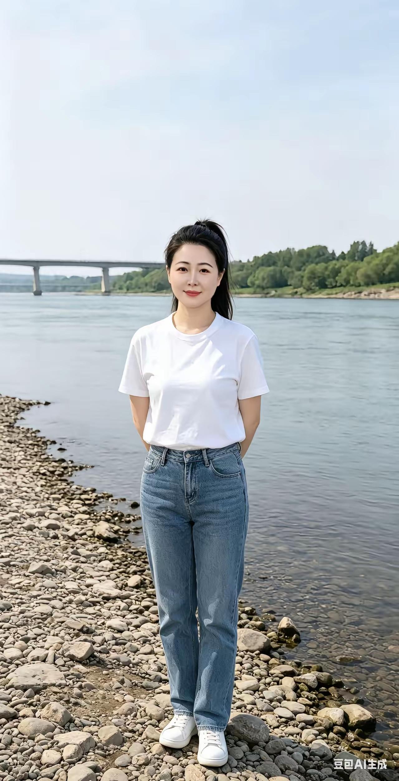 夏日清新穿搭，白色T恤+牛仔裤，轻松自在！🌞👗👖