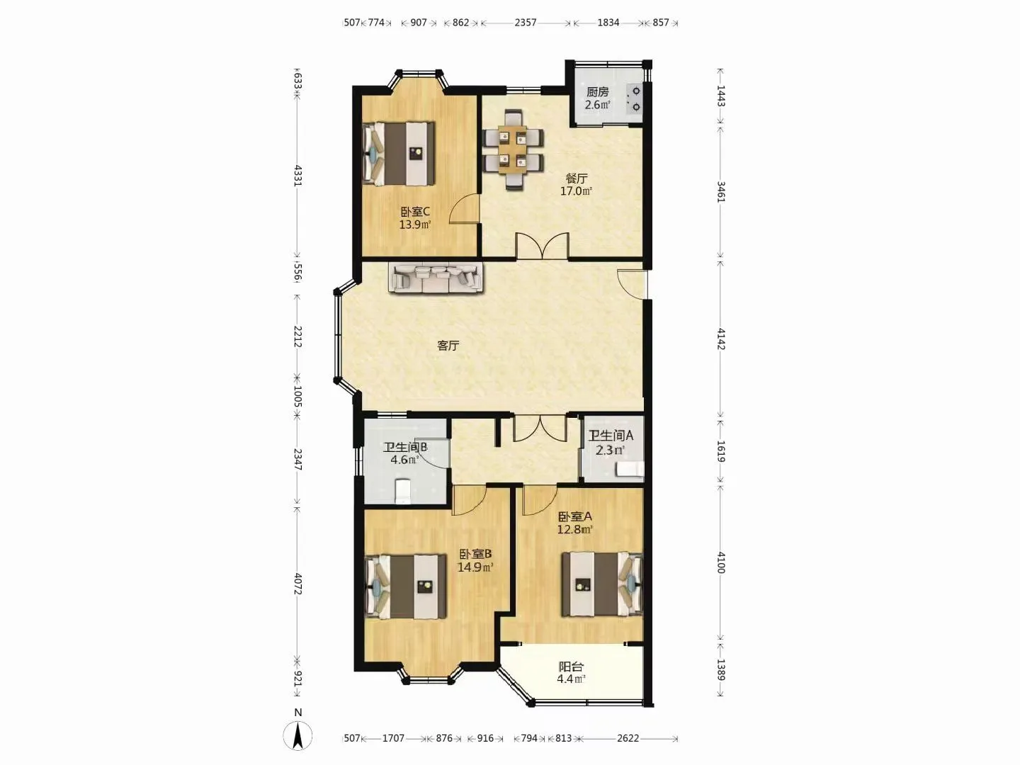 园林式住宅｜全明三房，1T2,电梯小高层