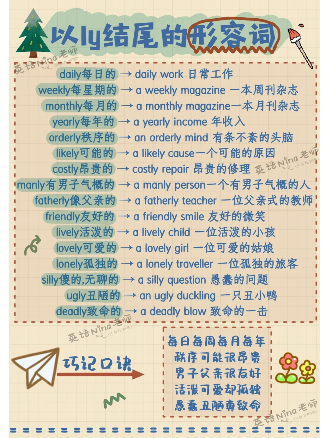 一张图搞定以ly结尾的形容词➕收藏记住哦！