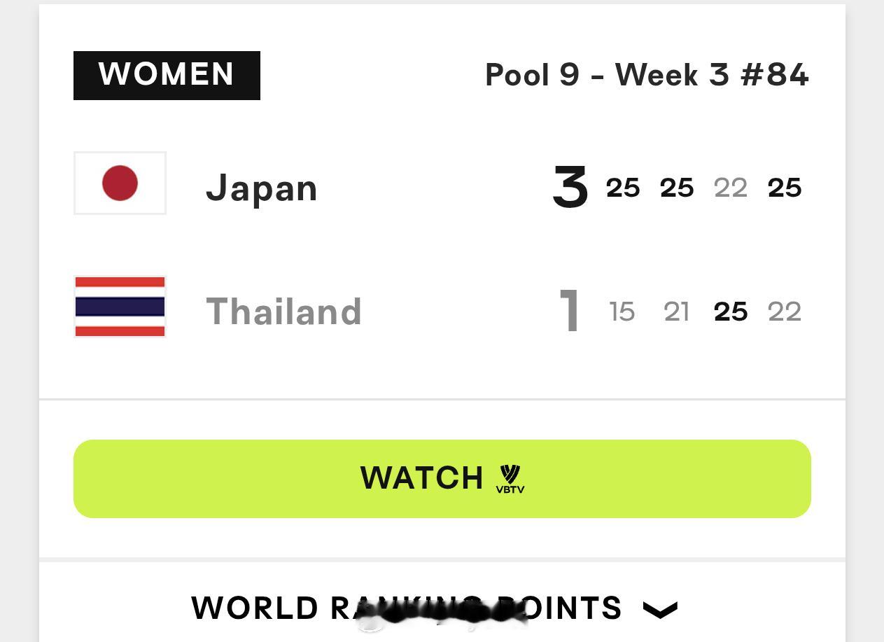 2026年世界女排联赛日本站，日本女排3-1泰国女排（25-15 25-21 2
