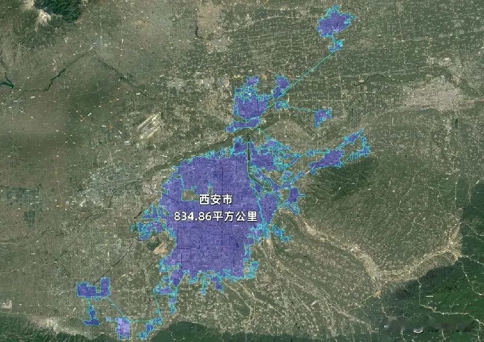 根据网友的西安建成区面积实测，可以看出目前西安建成区面积达到834.86平方公里