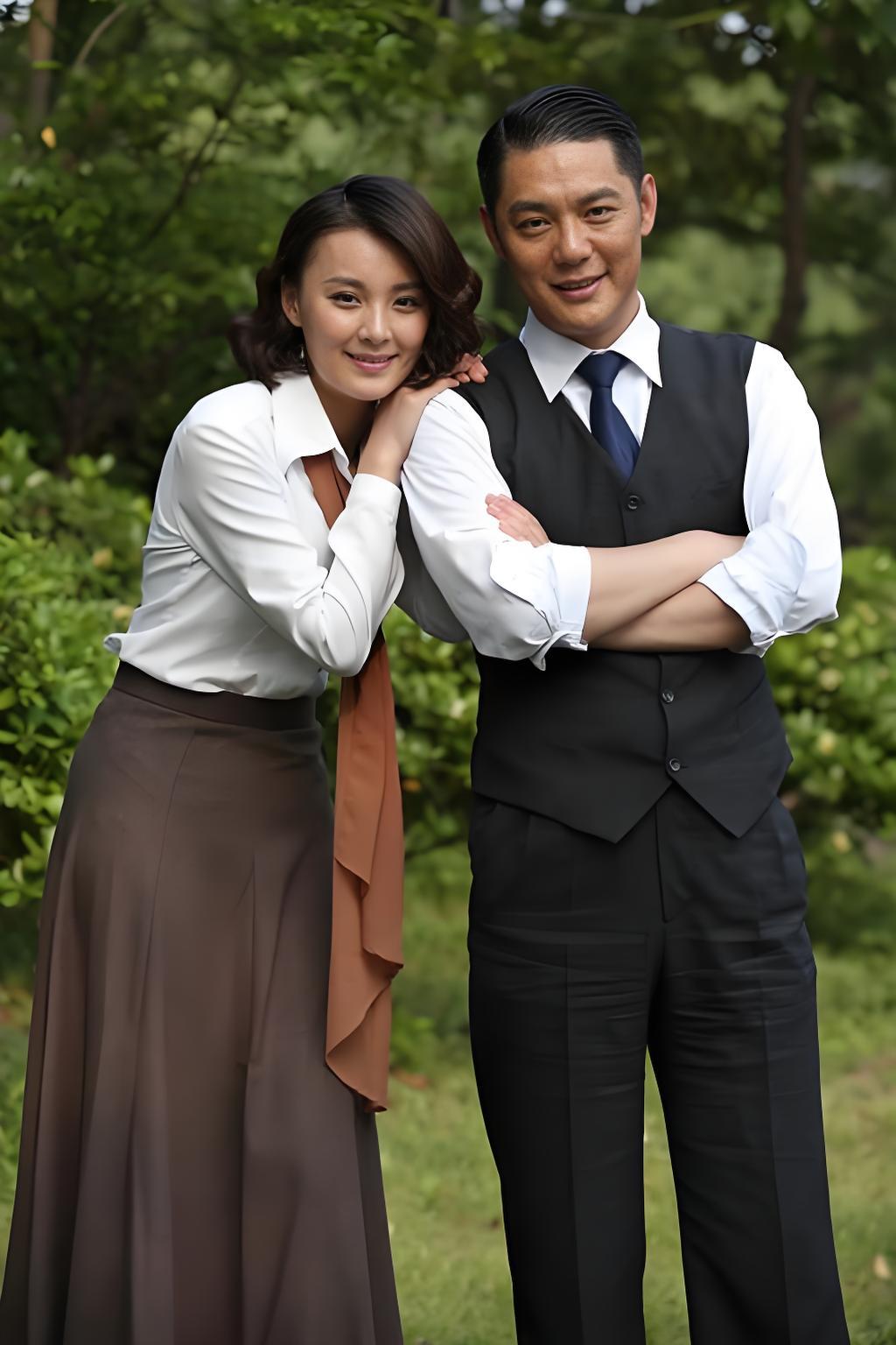 这是电视剧<飘帅>里的两位演员合影，
左边毛林林，右边傅程鹏。