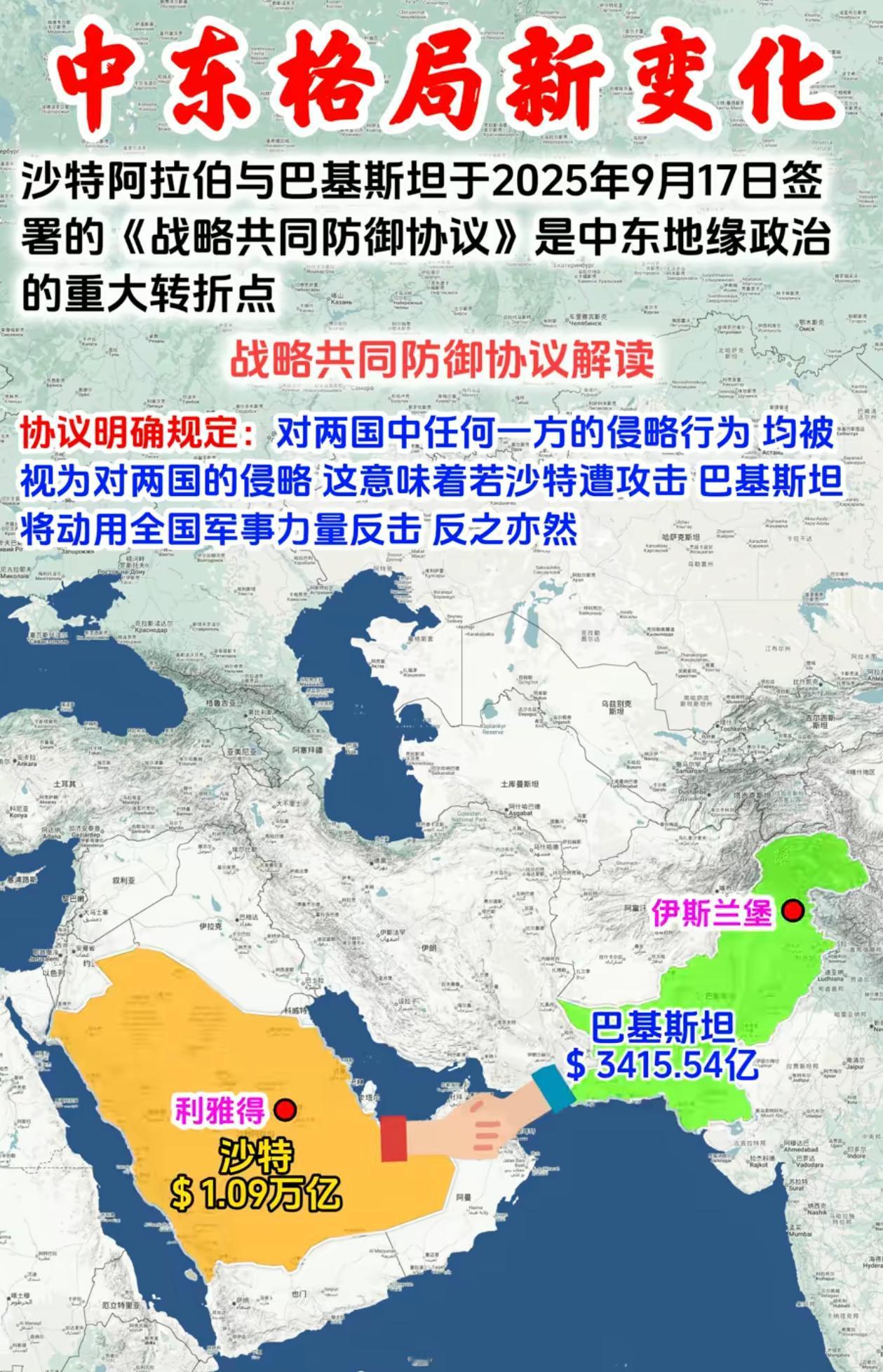 以色列空袭卡塔尔后，中东地缘政治重大转折点来了！巴基斯坦果然跟着大哥有肉吃！
沙