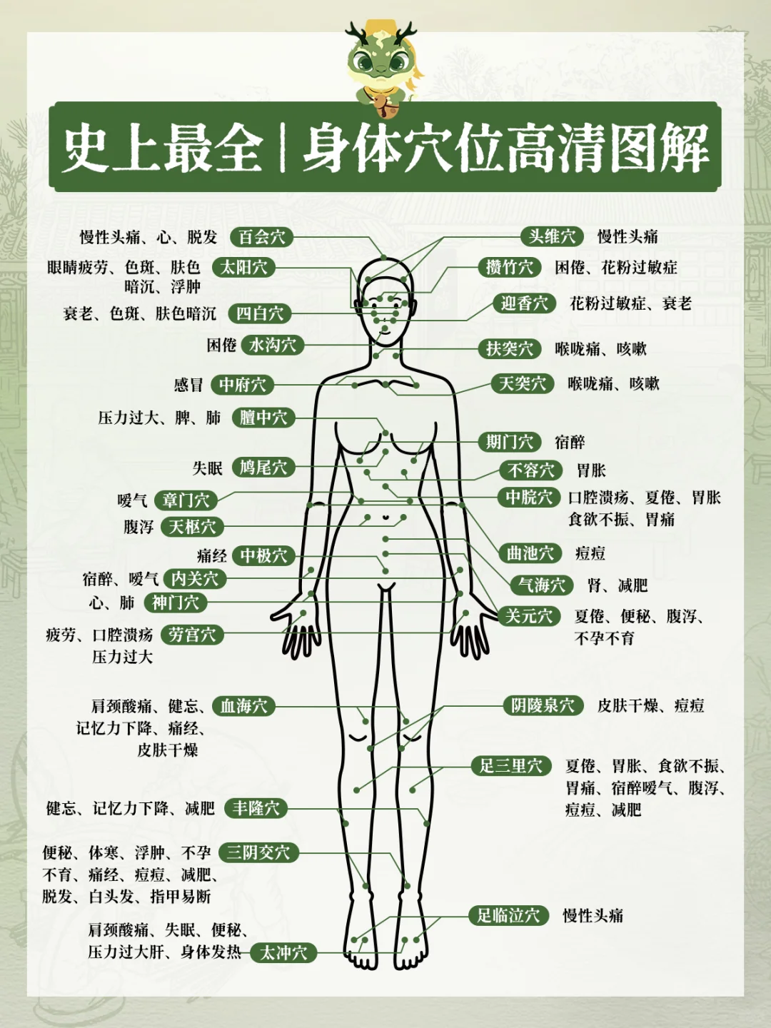超详细❗️人体最全穴位图解，养生人必备！