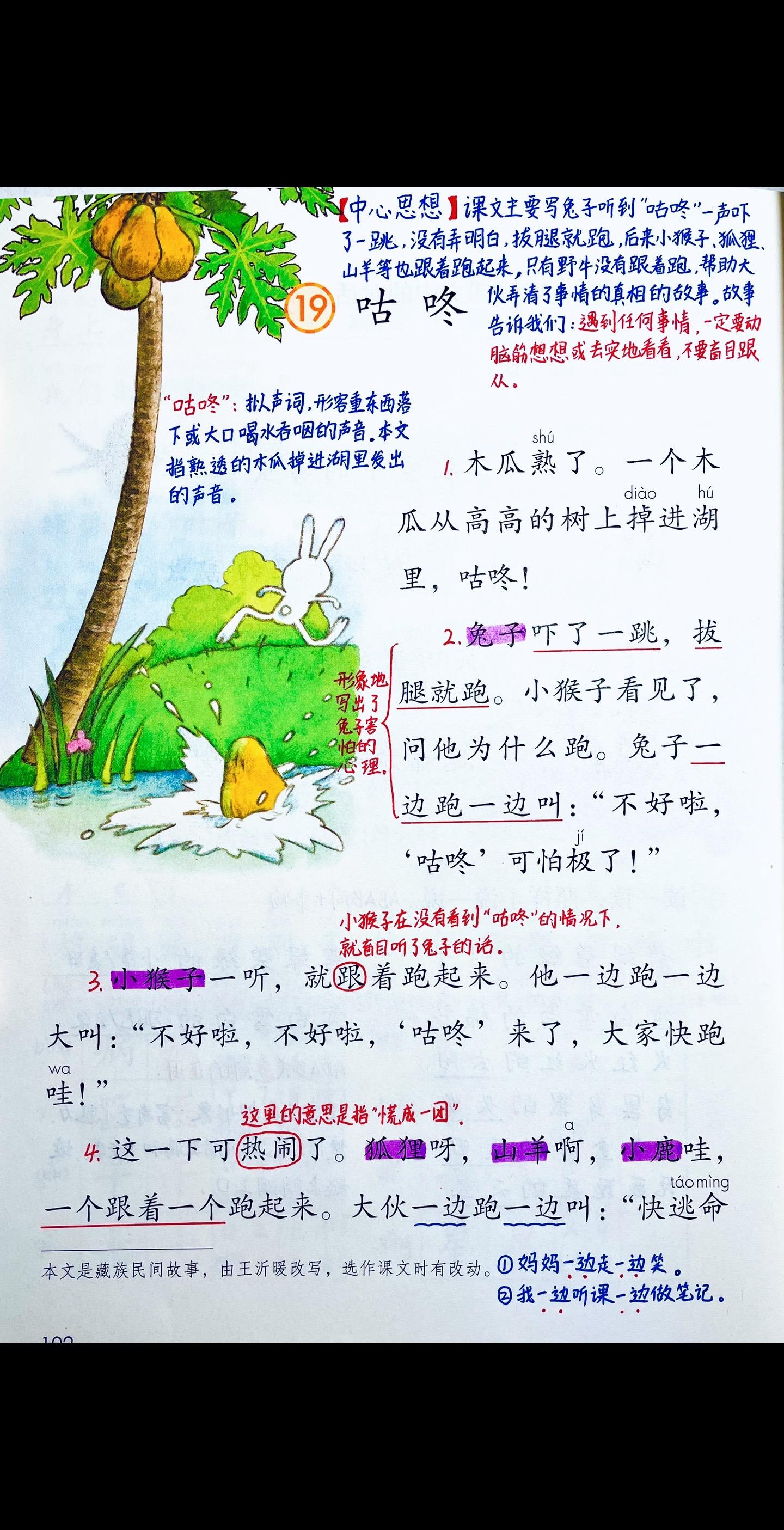 一年级语文下册《咕咚》笔记+练习题+一二类字整理。