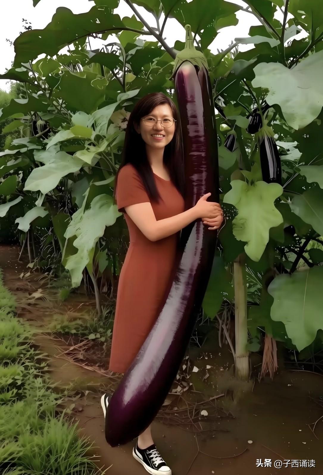 哈哈，妹子，这茄子你敢吃吗？都成精了啊！