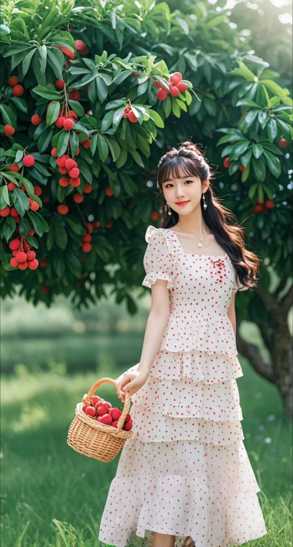 AI扩图 AI红荔白衣少女