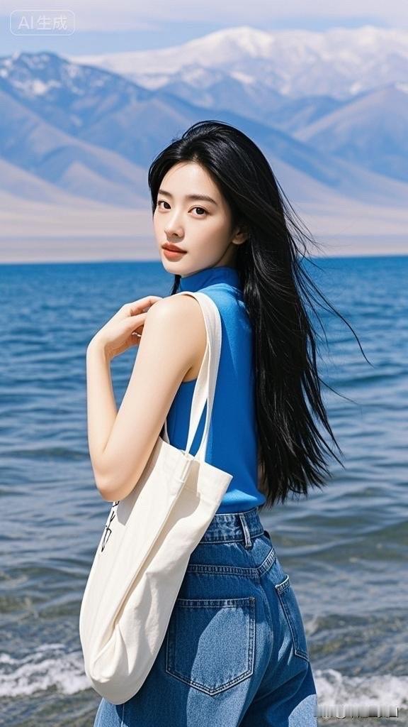 在湖边遇见你，风景美如画！🌊💙👗