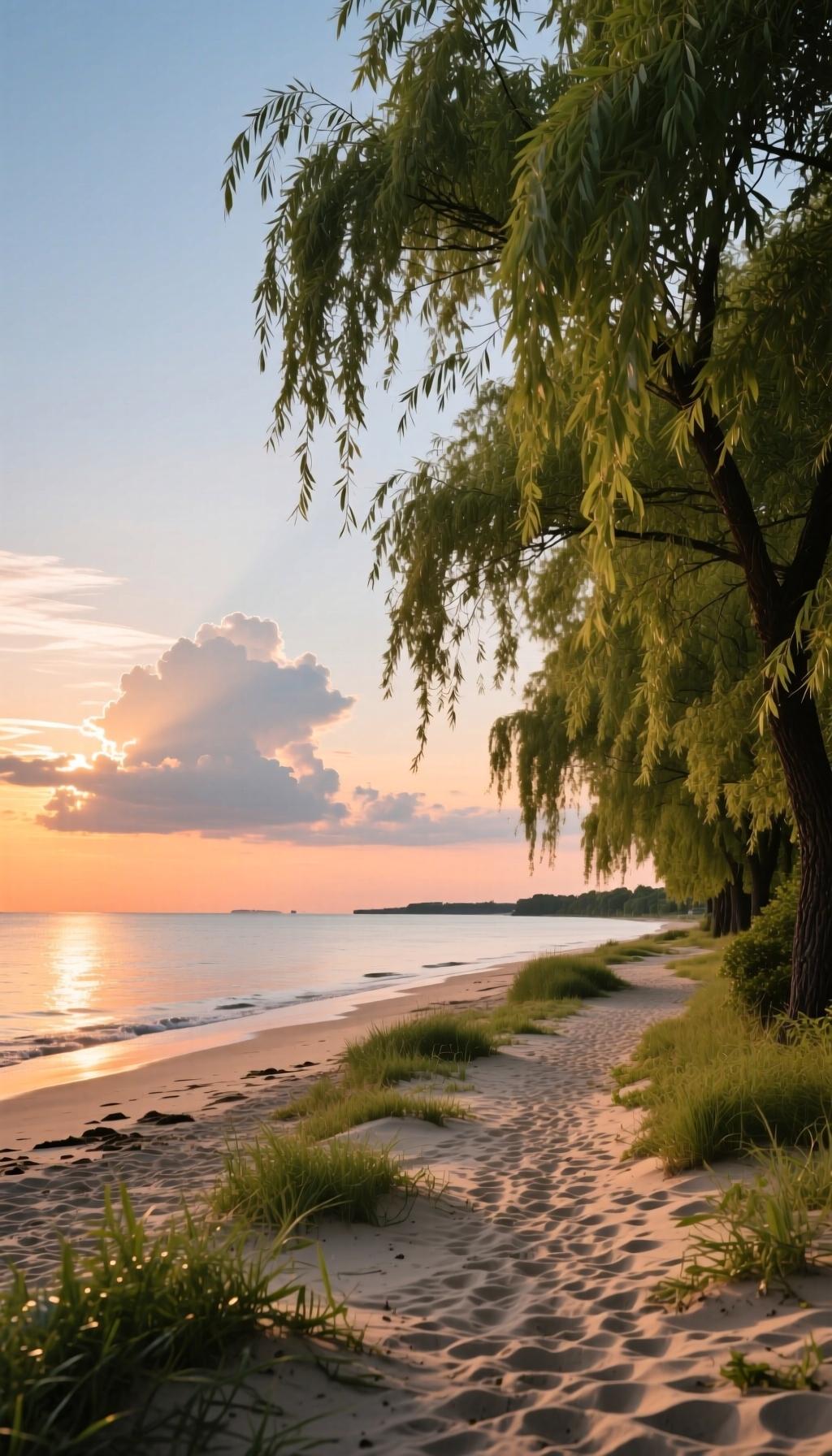 晚风
 
晚风吹落柳边霞，
一径清阴覆浅沙。
莫问人间多少事，
闲观云影落平涯。