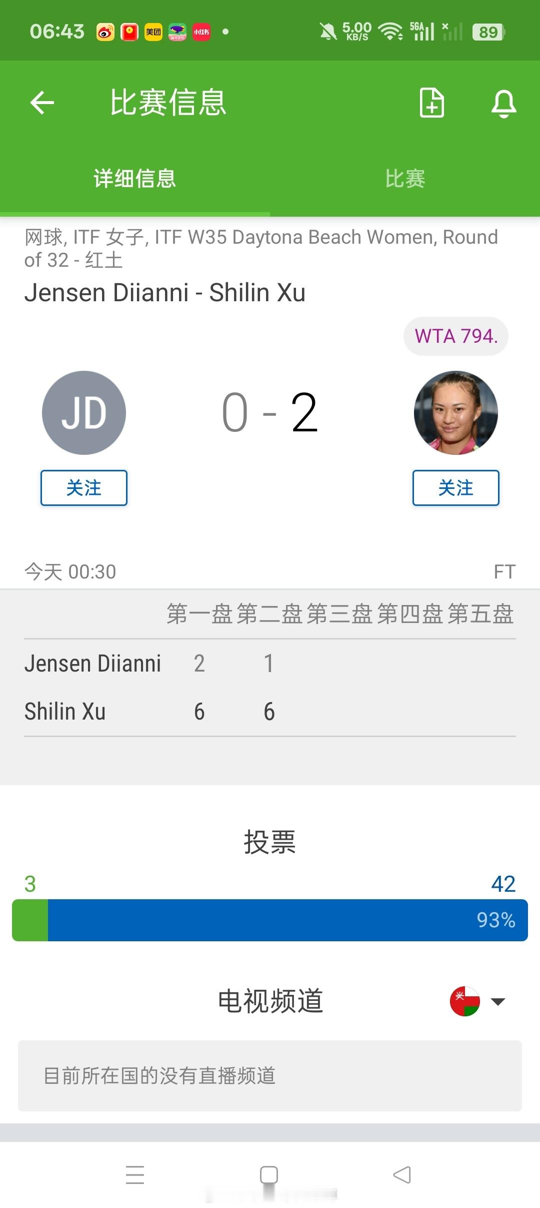 小花小草资讯  【🇺🇸德通纳海滩 W35】女单正赛第一轮徐诗霖6-26-1横