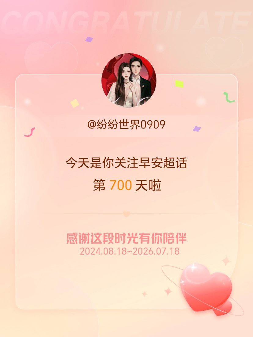 早安今天是我关注超话的第700天，希望能继续伴你一路前行～ 