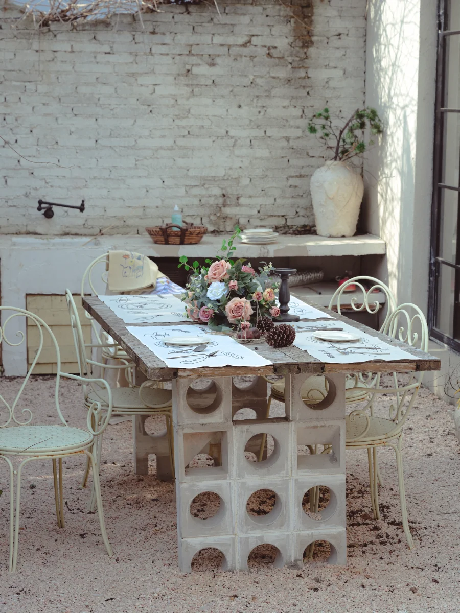 餐桌布置丨纯亚麻布艺丨绣花桌布