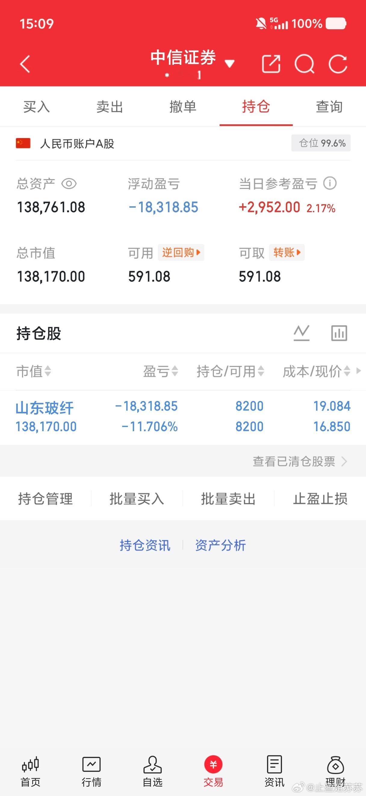 10w本金记录到100w（第49天)今日持有：605006 山东玻纤今日总资产：