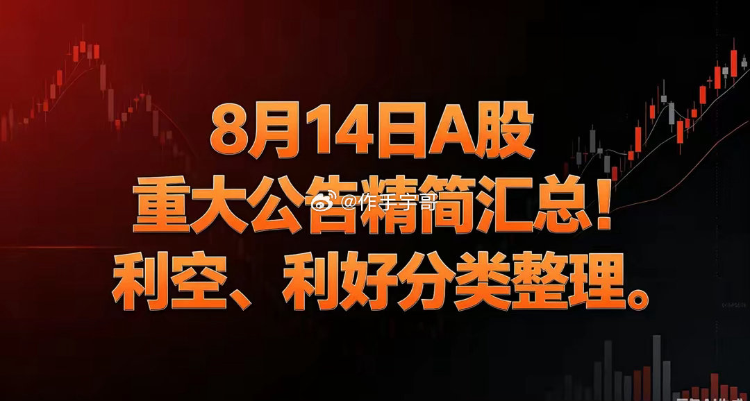 8月14日A股重大公告精简汇总！利空、利好分类整理一、利好1、重大事件中恒电气：
