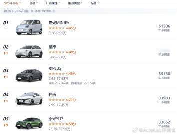 10月，小米YU7已经成为销量TOP5了，不加任何定语的那种